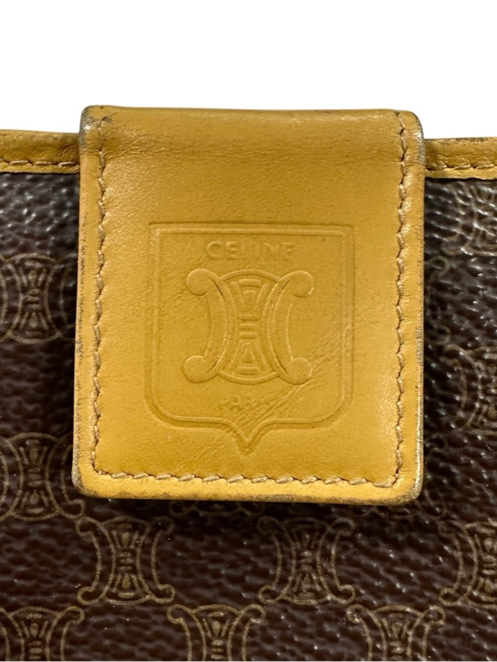 Celine Brown Macadam & Mustard Yellow Leather Compact Kisslock Bifold Wallet - Picture 3 of 14